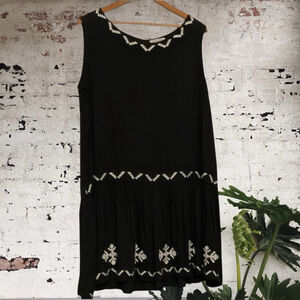 World Market black with cream embroidery drop waist Dress Size L/XL